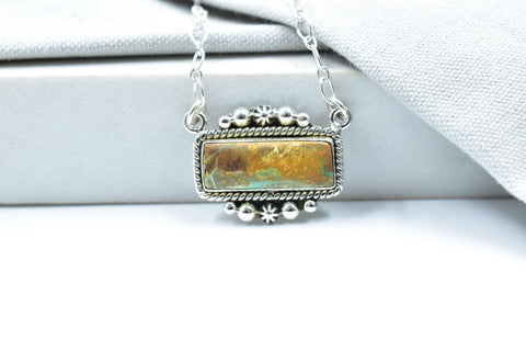 Handmade Ribbon Royston Sterling Silver Baguette Necklace with 18 inch Adjustable Chain