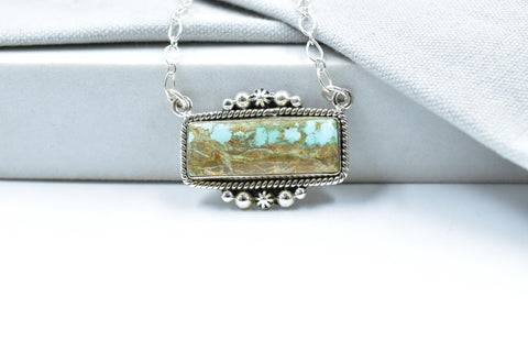 Handmade Number 8 Turquoise Sterling Silver Baguette Necklace with 18 inch Adjustable Chain