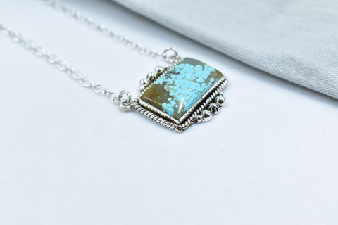 Handmade Number 8 Turquoise Sterling Silver Lariat Necklace with 18 inch Adjustable Chain