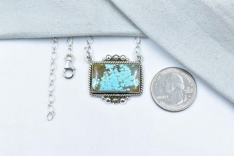 Handmade Number 8 Turquoise Sterling Silver Lariat Necklace with 18 inch Adjustable Chain