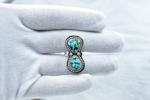 Handmade Spider Web Turquoise & Sterling Silver Adjustable Ring