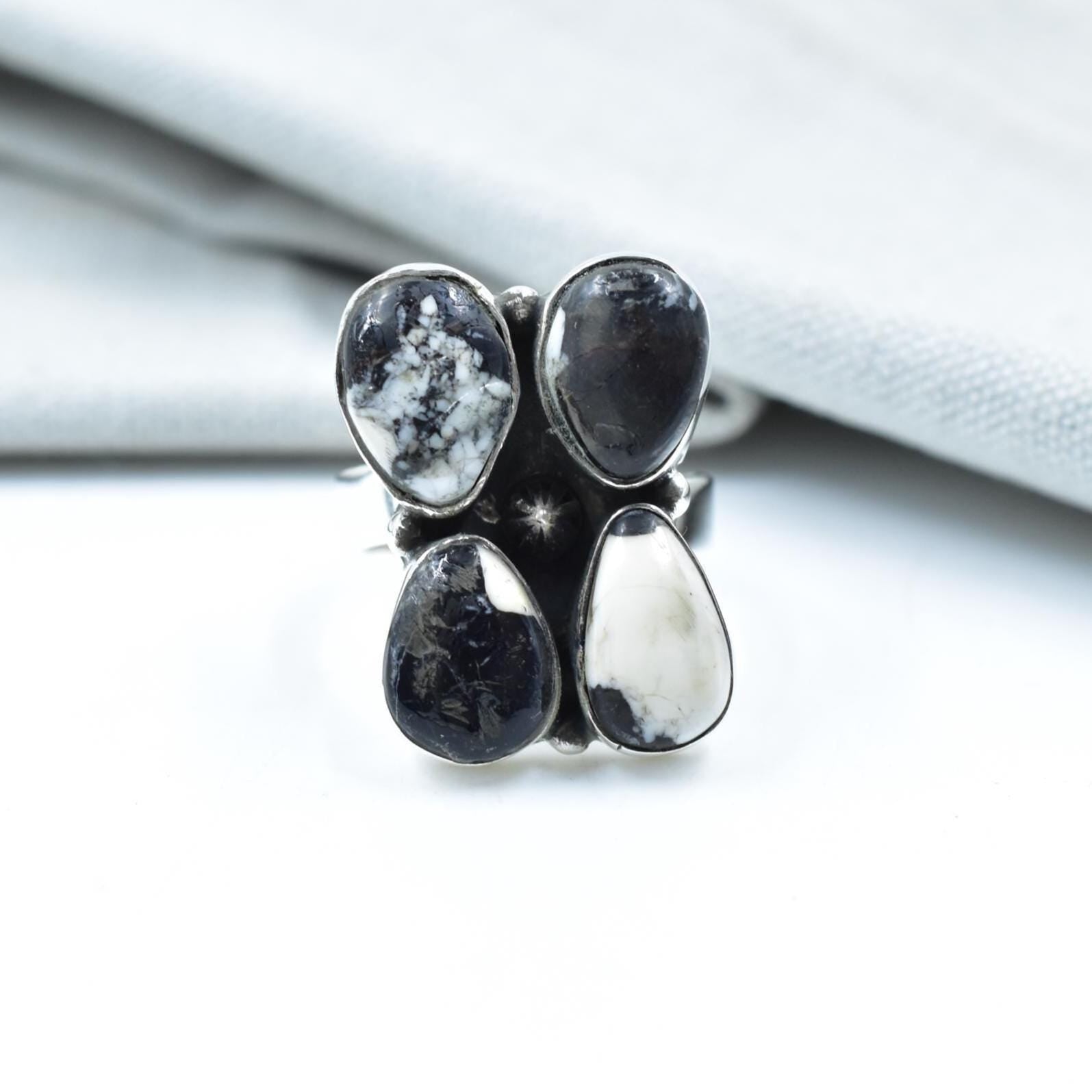 Handmade White Buffalo & Sterling Silver Adjustable Ring