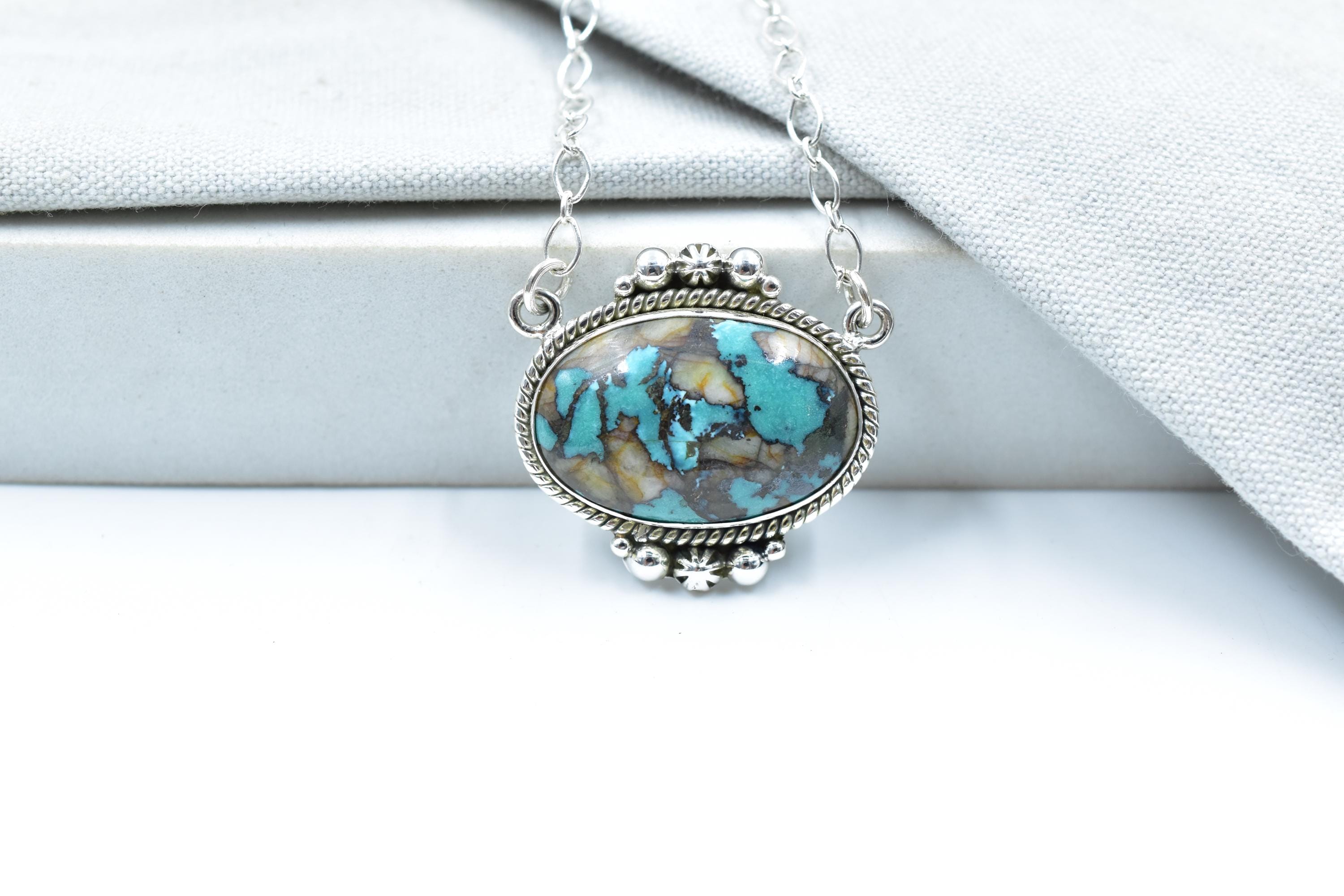 Handmade Hubei Turquoise & Sterling Silver Lariat Necklace with 18 inch Adjustable Chain
