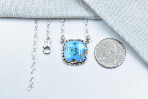 Handmade Golden Hill Turquoise & Sterling Silver Necklace with 18 inch Adjustable Chain