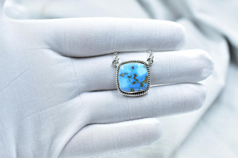 Handmade Golden Hill Turquoise & Sterling Silver Necklace with 18 inch Adjustable Chain