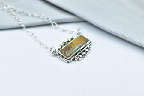 Handmade Ribbon Royston Sterling Silver Baguette Necklace with 18 inch Adjustable Chain