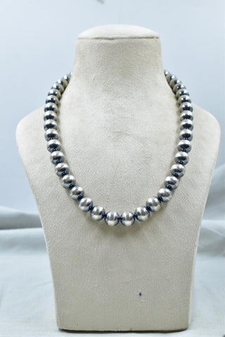 Handmade 12MM Sterling Silver Round Pearl Beaded Necklace