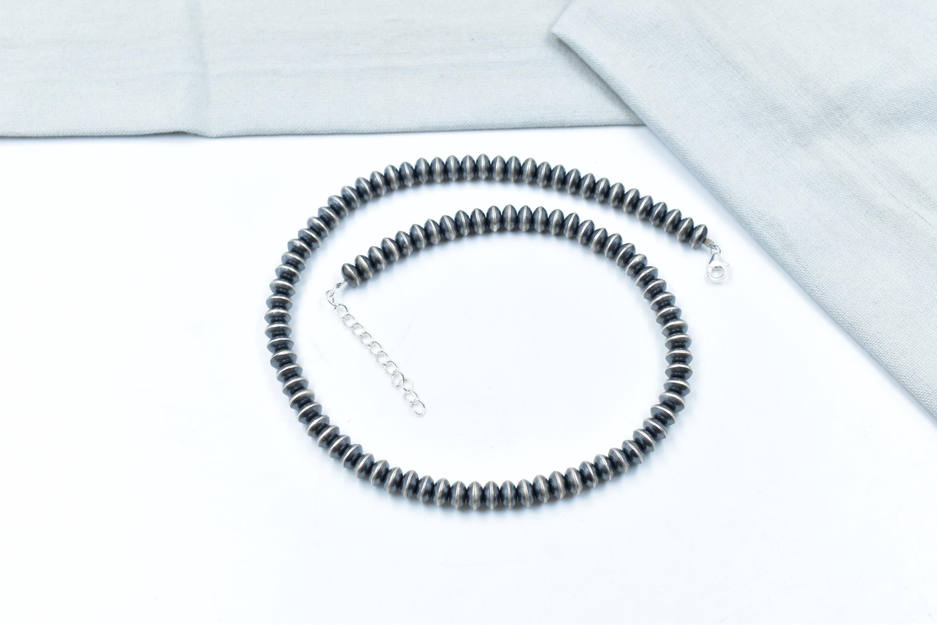 Handmade 8MM Sterling Silver Pearl Beaded Necklace 18'' Long