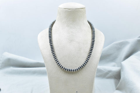 Handmade 8MM Sterling Silver Pearl Beaded Necklace 18'' Long