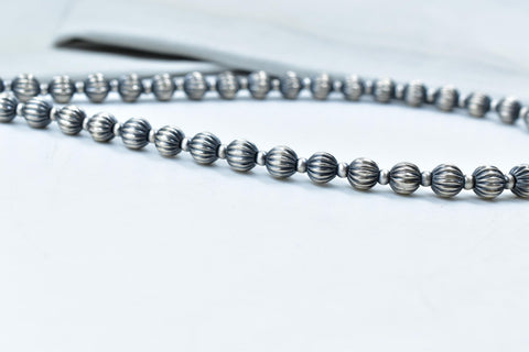 Handmade 8MM & 4MM Sterling Silver Melon Pearl Beaded Necklace 18'' Long
