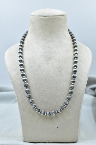 Handmade 8MM & 4MM Sterling Silver Melon Pearl Beaded Necklace 18'' Long