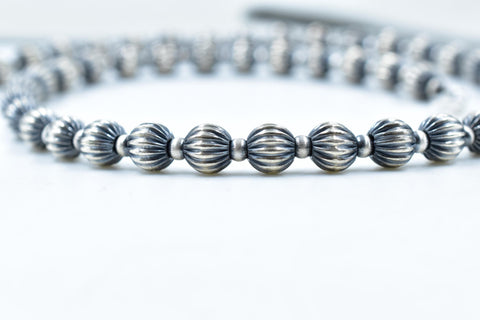 Handmade 8MM & 4MM Sterling Silver Melon Pearl Beaded Necklace 18'' Long
