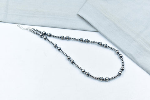 Handmade 8MM & 4MM Sterling Silver Pearl Beaded Necklace 18'' Long