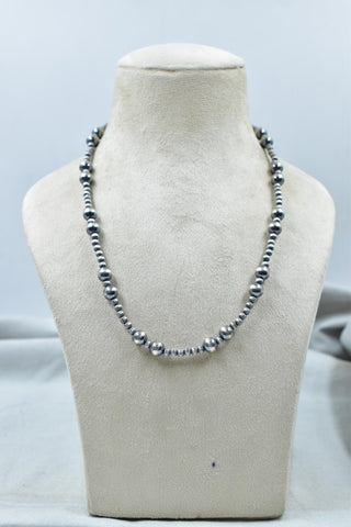 Handmade 8MM & 4MM Sterling Silver Pearl Beaded Necklace 18'' Long