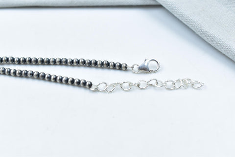 Handmade Royston Turquoise & Sterling Silver Pearl 3mm Beaded Necklace 16'' Long