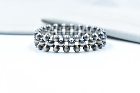 Handmade 5MM Sterling Silver Pearls Beaded Stretch Bracelet