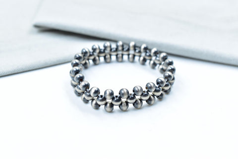 Handmade 5MM Sterling Silver Pearls Beaded Stretch Bracelet