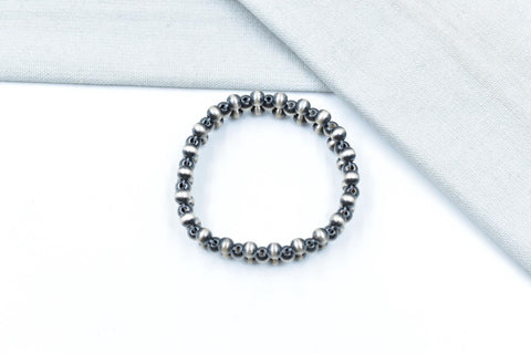 Handmade 5MM Sterling Silver Pearls Beaded Stretch Bracelet