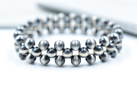 Handmade 5MM Sterling Silver Pearls Beaded Stretch Bracelet