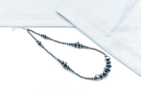 Handmade Sterling Silver Pearl Beaded Necklace 18'' Long