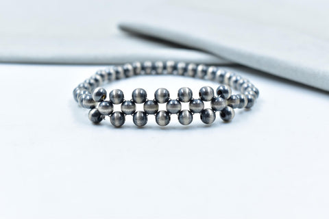 Handmade 5MM Sterling Silver Pearls Beaded Stretch Bracelet