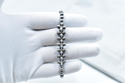 Handmade 5MM Sterling Silver Pearls Beaded Stretch Bracelet