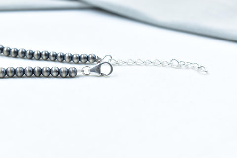 Handmade Balloon Opal & Sterling Silver Pearl 4mm Beaded Necklace 16'' Long