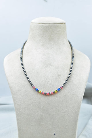 Handmade Balloon Opal & Sterling Silver Pearl 4mm Beaded Necklace 16'' Long