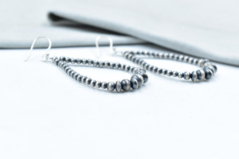 Handmade 3MM Sterling Silver Pearls Beaded & Dangle Hoop Earrings