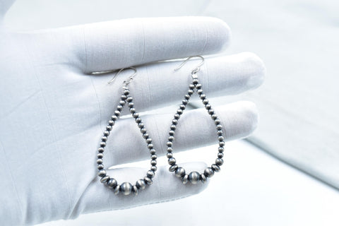 Handmade 3MM Sterling Silver Pearls Beaded & Dangle Hoop Earrings