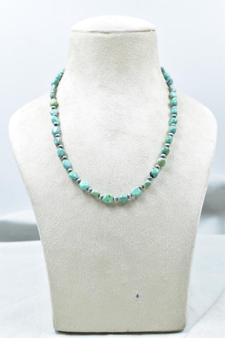 Handmade Turquoise & Sterling Silver Pearl Beaded Necklace 16'' Long