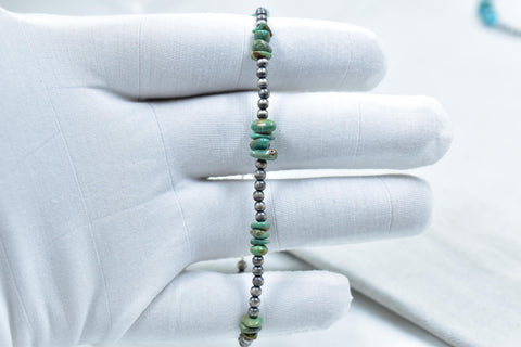 Handmade Turquoise Sterling Silver Pearls 3MM Beaded Adjustable Bracelet