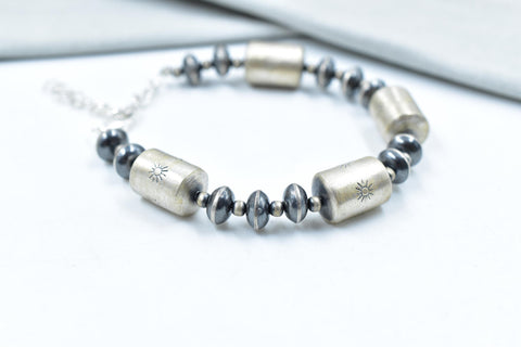 Handmade Sterling Silver Pearls Beaded Adjustable Bracelet