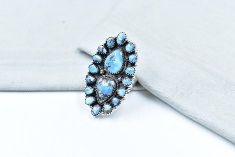Handmade Golden Hill Turquoise & Sterling Silver Ring Adjustable Ring