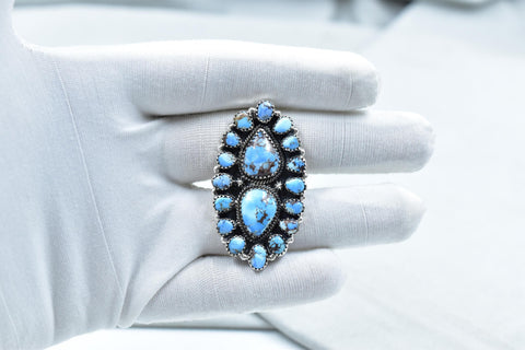 Handmade Golden Hill Turquoise & Sterling Silver Ring Adjustable Ring