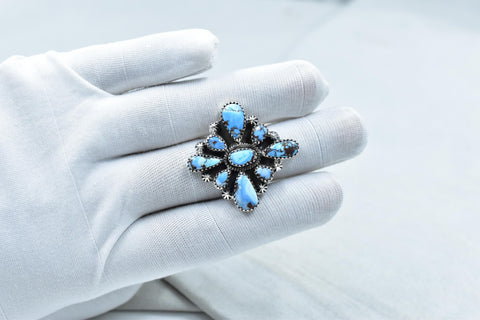 Handmade Golden Hill Turquoise & Sterling Silver Ring Adjustable Ring