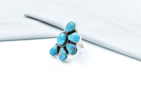 Handmade White Water Turquoise Sterling Silver Adjustable Ring