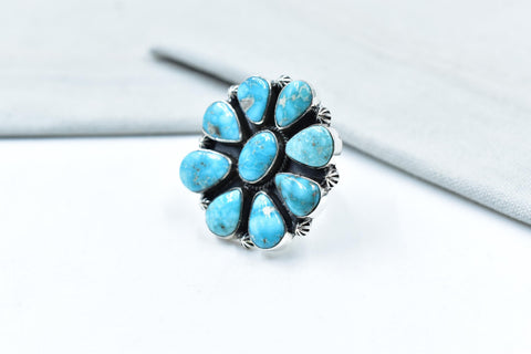 Handmade White Water Turquoise Sterling Silver Adjustable Ring