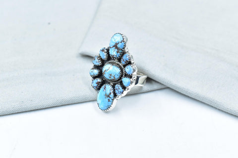Handmade Golden Hill Turquoise & Sterling Silver Ring Adjustable Ring