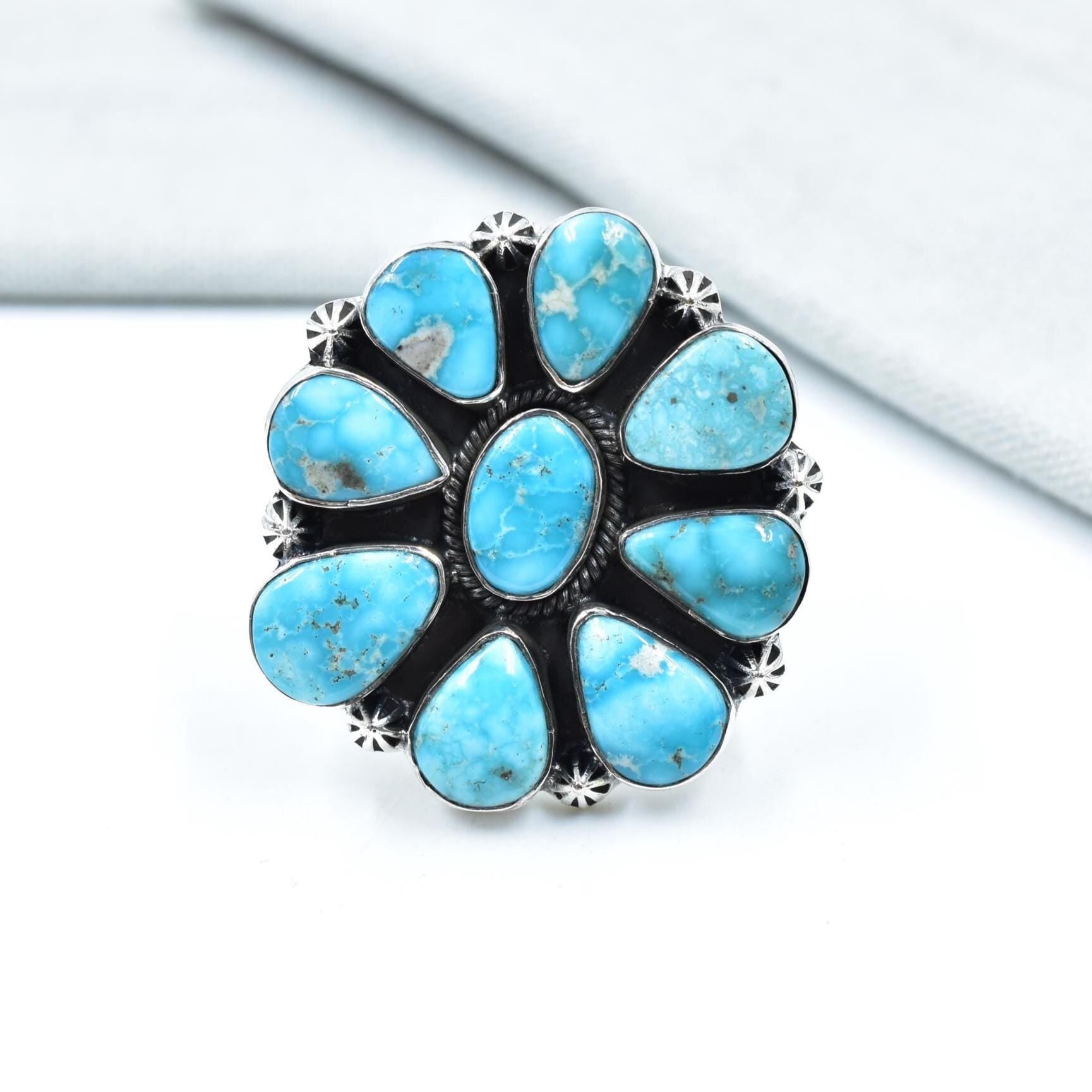 Handmade White Water Turquoise Sterling Silver Adjustable Ring