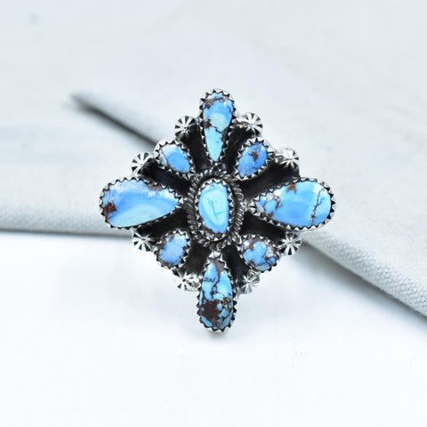 Handmade Golden Hill Turquoise & Sterling Silver Ring Adjustable Ring