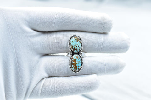 Handmade Number 8 Turquoise & Sterling Silver Adjustable Ring