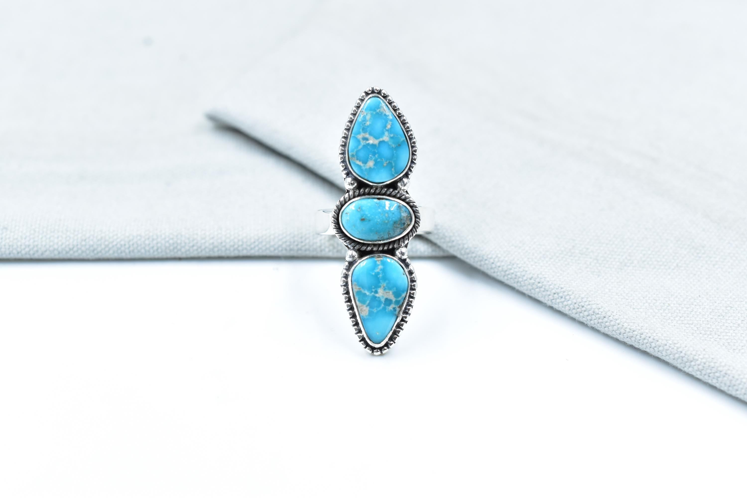 Handmade White Water Turquoise Sterling Silver Adjustable Ring