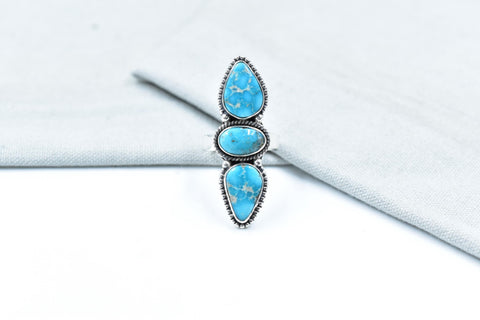Handmade White Water Turquoise Sterling Silver Adjustable Ring