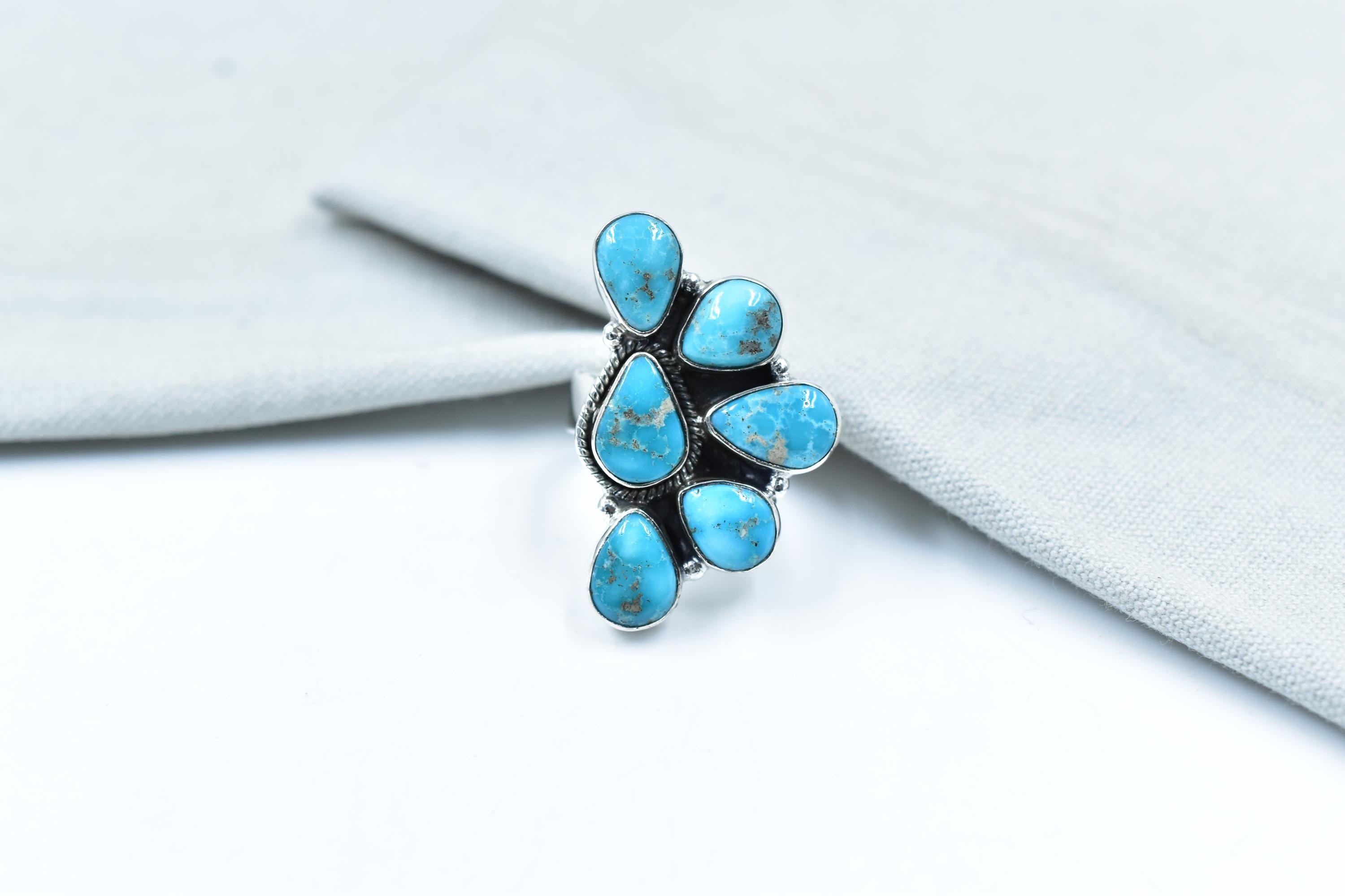 Handmade White Water Turquoise Sterling Silver Adjustable Ring