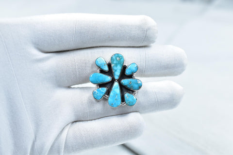 Handmade White Water Turquoise Sterling Silver Adjustable Ring