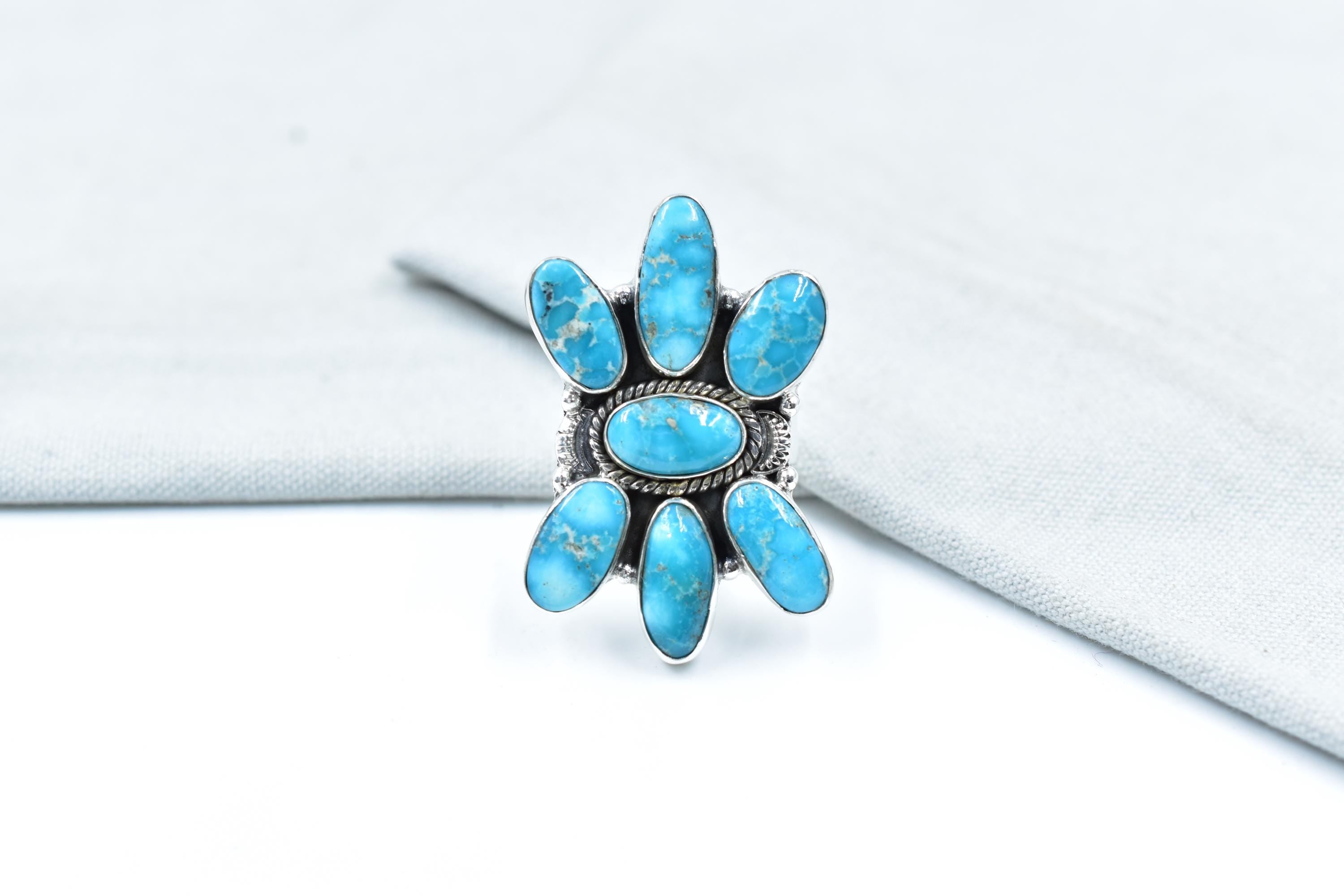Handmade White Water Turquoise Sterling Silver Adjustable Ring