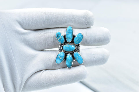 Handmade White Water Turquoise Sterling Silver Adjustable Ring