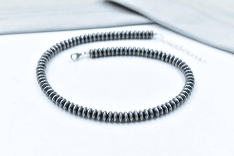 Handmade 7MM Sterling Silver Saucer Pearl Beaded Necklace