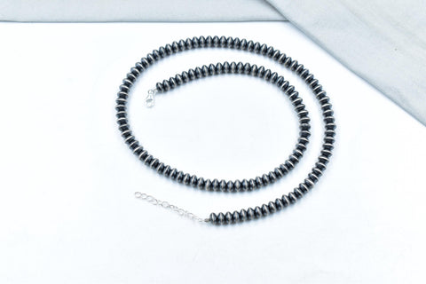 Handmade 8MM Sterling Silver Saucer Beaded Pearl Necklace 24'' Long